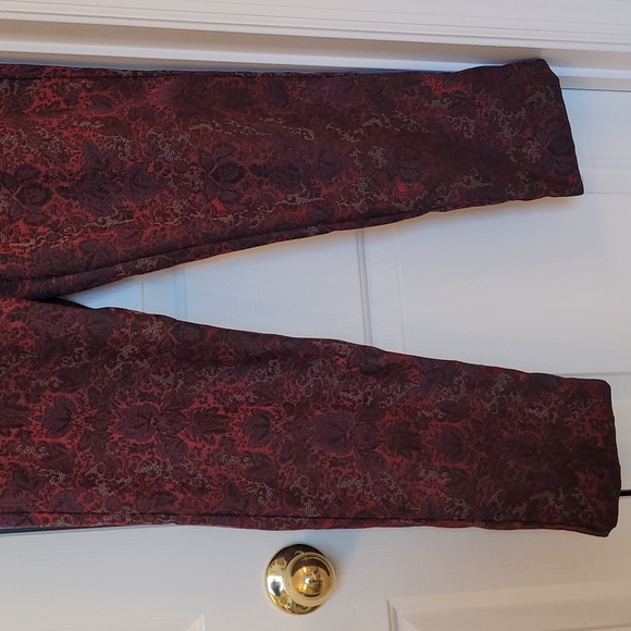 Free People Red Jacquard Pleated Dress Pants Size 4 - Picture 3 of 9